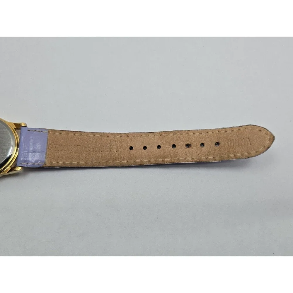 Womens Vintage Avon Moon Phase Date Womens Gold Tone Leather Watch New Battery